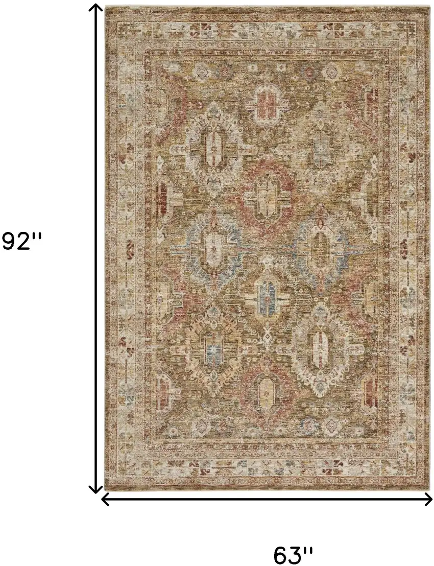 Ivory And Green Geometric Distressed Area Rug Photo 3