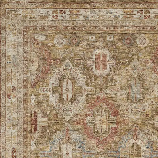 Ivory And Green Geometric Distressed Area Rug Photo 6