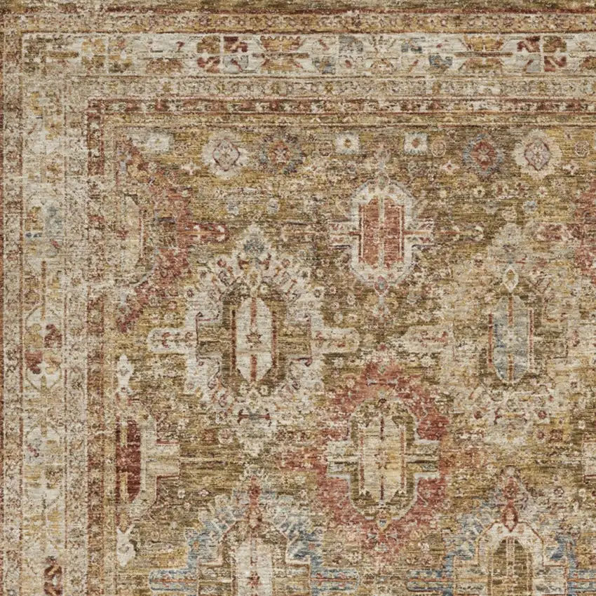 Ivory And Green Geometric Distressed Area Rug Photo 6