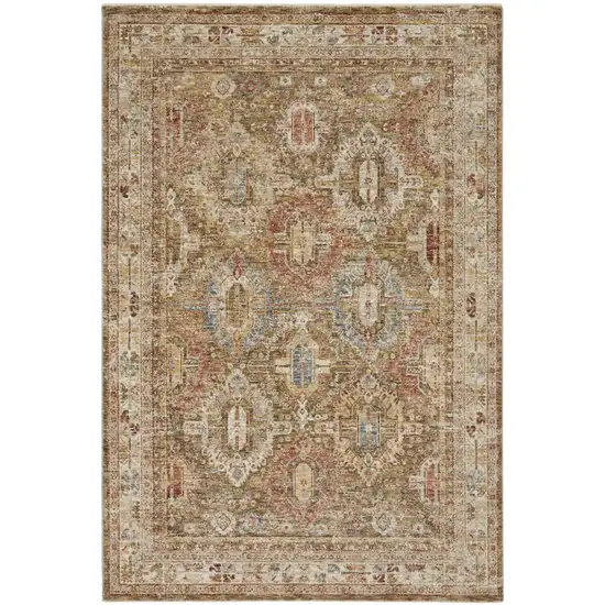 Ivory And Green Geometric Distressed Area Rug Photo 2