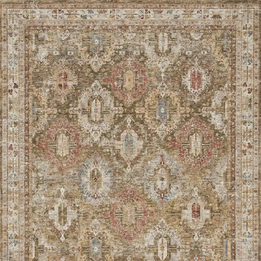 Ivory And Green Geometric Distressed Area Rug Photo 4