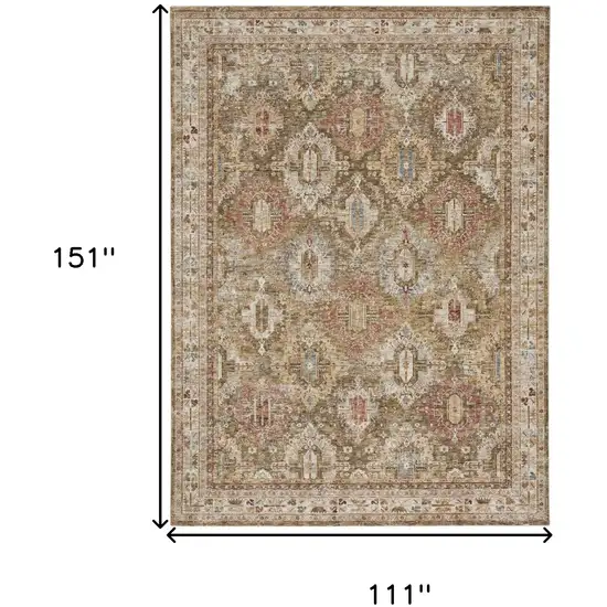 Ivory And Green Geometric Distressed Area Rug Photo 9