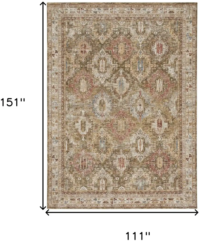 Ivory And Green Geometric Distressed Area Rug Photo 9