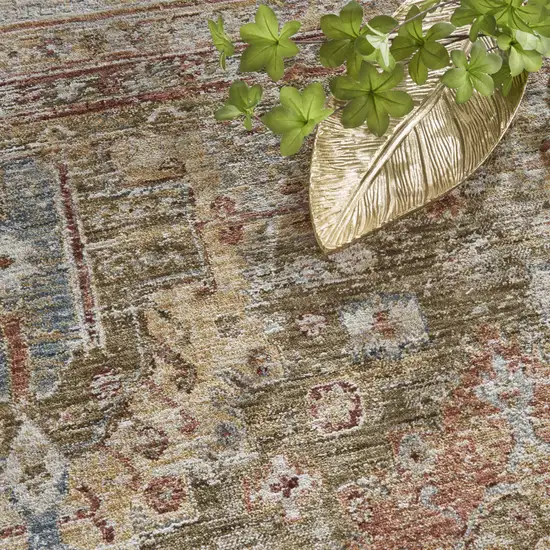 Ivory And Green Geometric Distressed Area Rug Photo 2