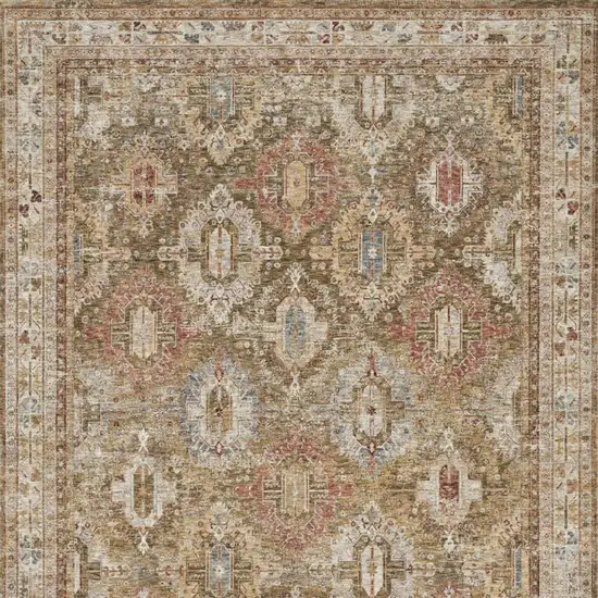 Ivory And Green Geometric Distressed Area Rug Photo 8