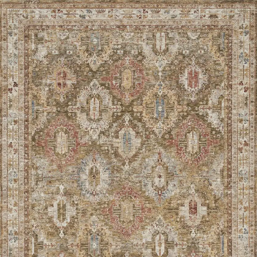 Ivory And Green Geometric Distressed Area Rug Photo 8