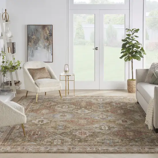 Ivory And Green Geometric Distressed Area Rug Photo 6