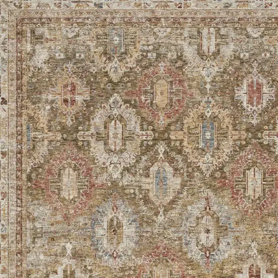 Ivory And Green Geometric Distressed Area Rug Photo 7