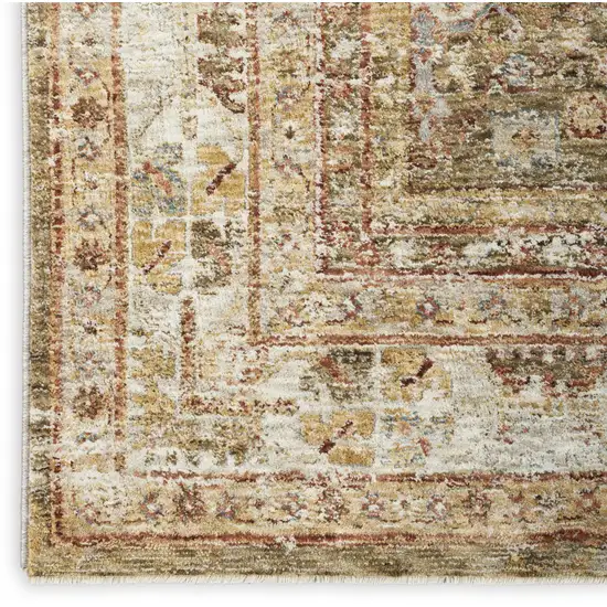 Ivory And Green Geometric Distressed Area Rug Photo 7