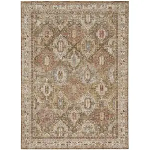 Photo of Ivory And Green Geometric Distressed Area Rug