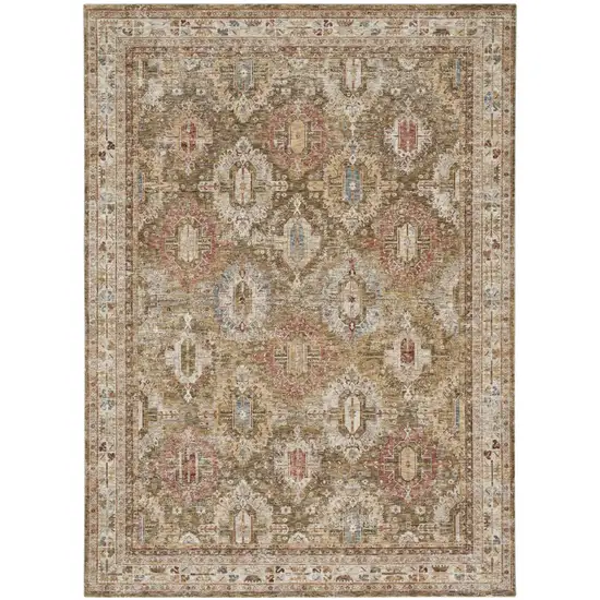 Ivory And Green Geometric Distressed Area Rug Photo 2