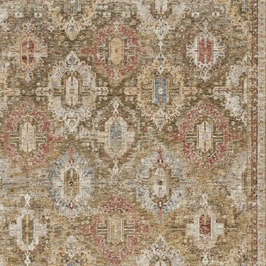 Ivory And Green Geometric Distressed Area Rug Photo 3