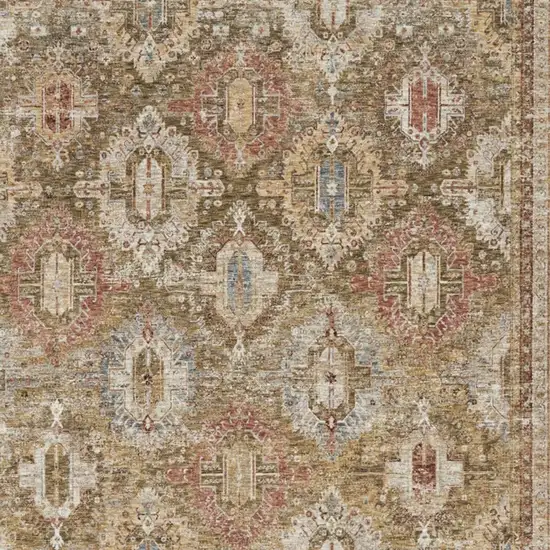 Ivory And Green Geometric Distressed Area Rug Photo 3