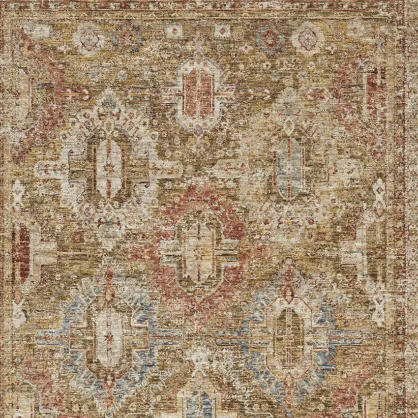 Ivory And Green Geometric Distressed Area Rug Photo 7