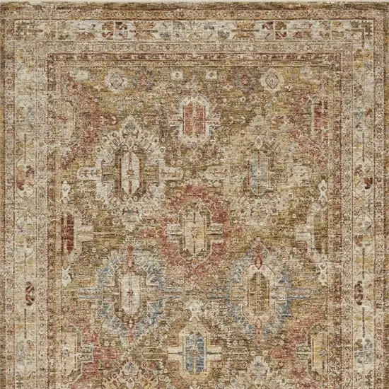 Ivory And Green Geometric Distressed Area Rug Photo 4