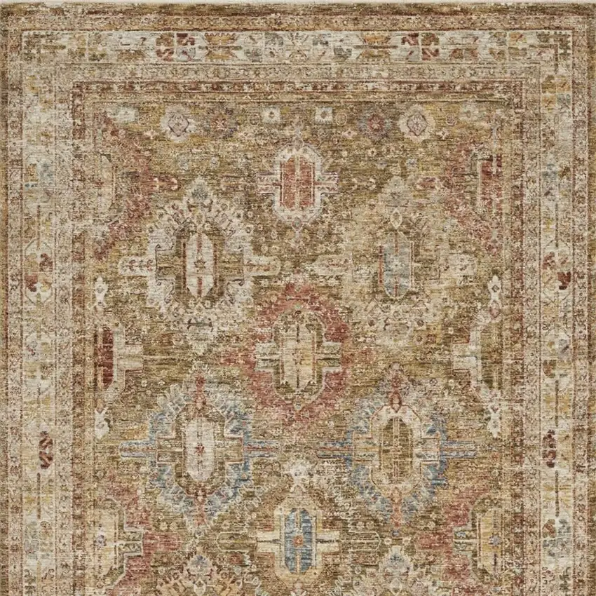 Ivory And Green Geometric Distressed Area Rug Photo 4