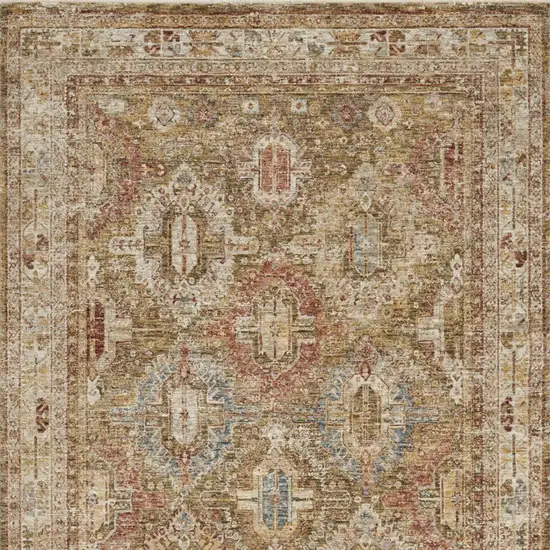 Ivory And Green Geometric Distressed Area Rug Photo 8