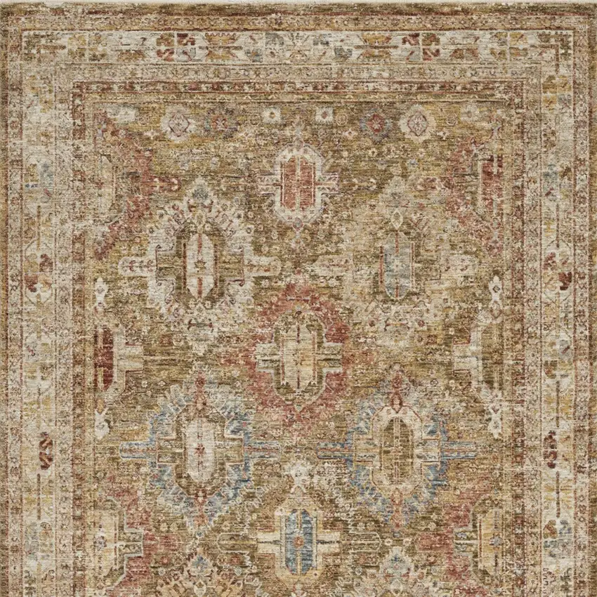 Ivory And Green Geometric Distressed Area Rug Photo 8