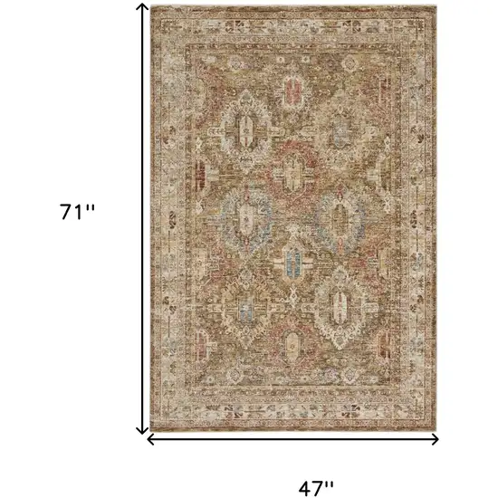 Ivory And Green Geometric Distressed Area Rug Photo 3
