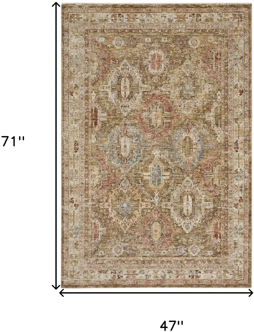 Ivory And Green Geometric Distressed Area Rug Photo 3