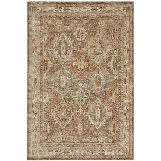 Ivory And Green Geometric Distressed Area Rug Photo 2