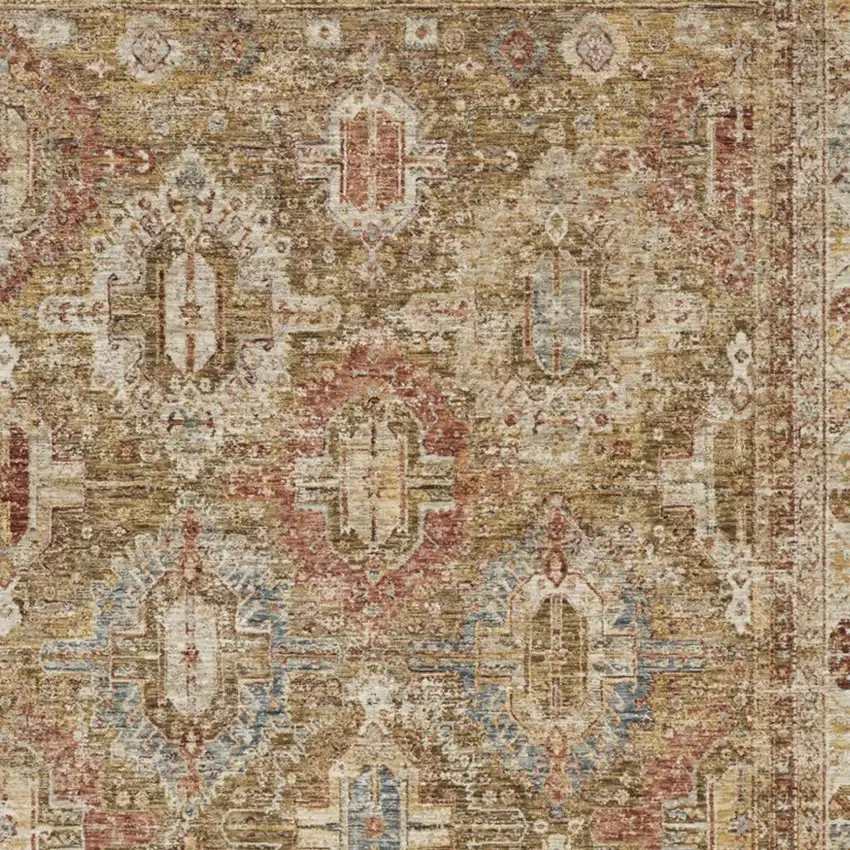 Ivory And Green Geometric Distressed Area Rug Photo 3