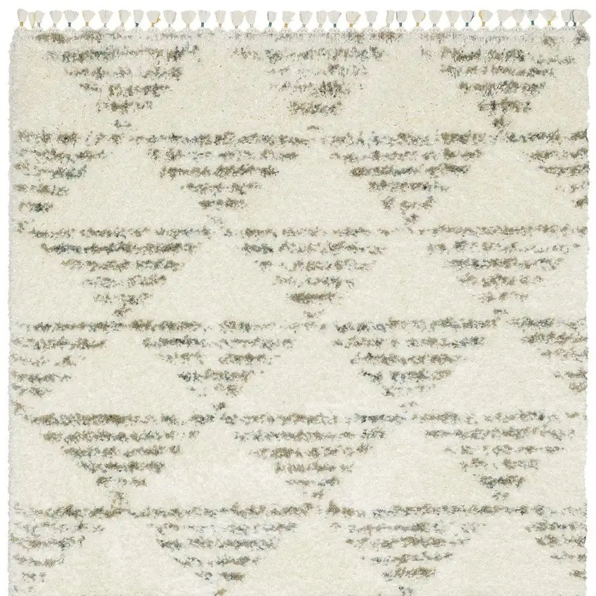 Ivory And Green Geometric Shag Area Rug With Fringe Photo 6