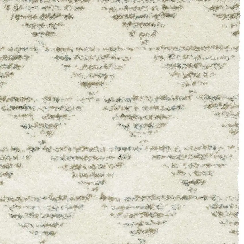 Ivory And Green Geometric Shag Area Rug With Fringe Photo 5