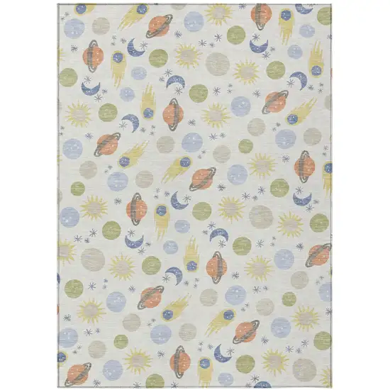 Ivory And Green Geometric Washable Indoor Outdoor Area Rug Photo 1