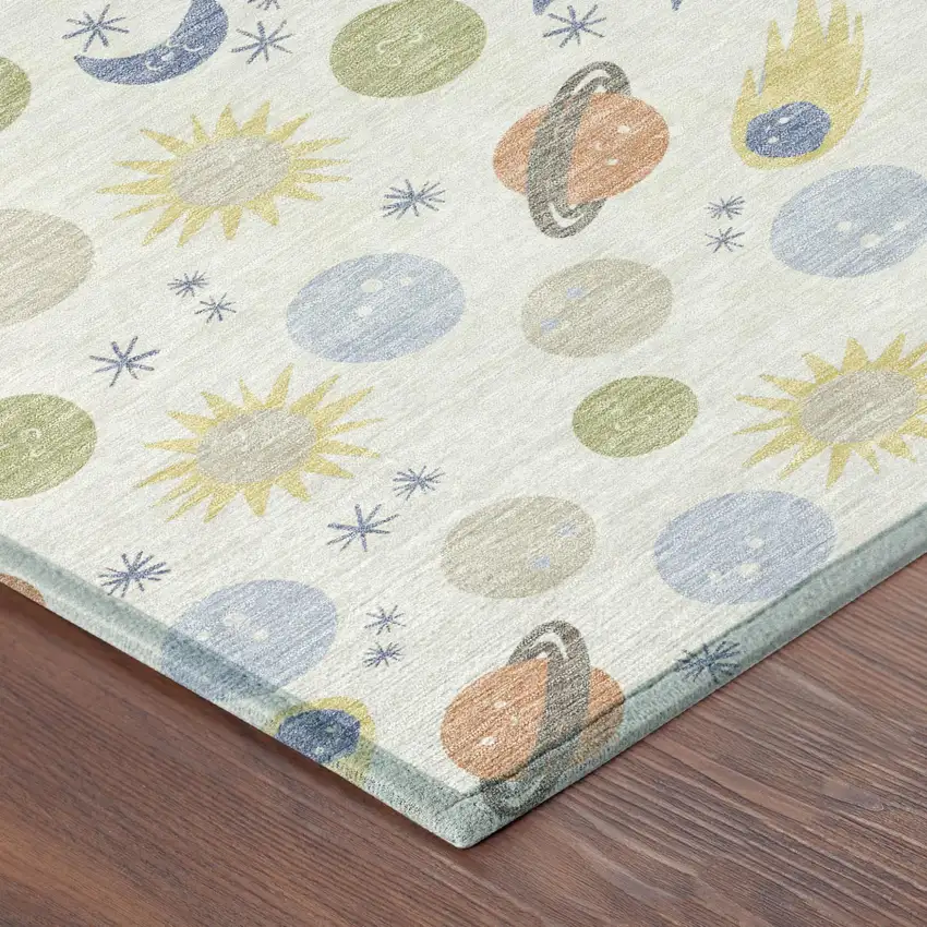 Ivory And Green Geometric Washable Indoor Outdoor Area Rug Photo 4