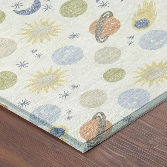 Ivory And Green Geometric Washable Indoor Outdoor Area Rug Photo 4
