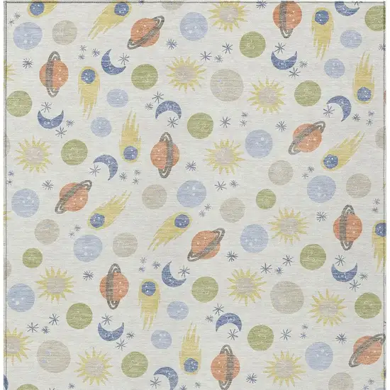 Ivory And Green Geometric Washable Indoor Outdoor Area Rug Photo 3