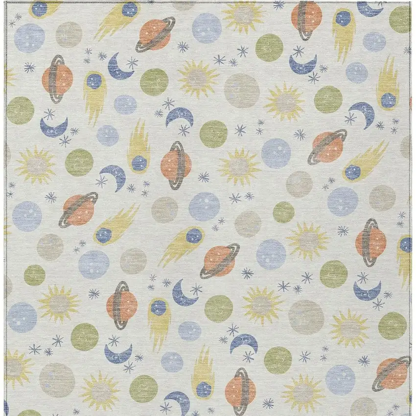 Ivory And Green Geometric Washable Indoor Outdoor Area Rug Photo 3