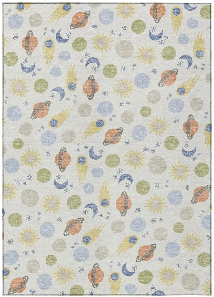 Ivory And Green Geometric Washable Indoor Outdoor Area Rug Photo 1