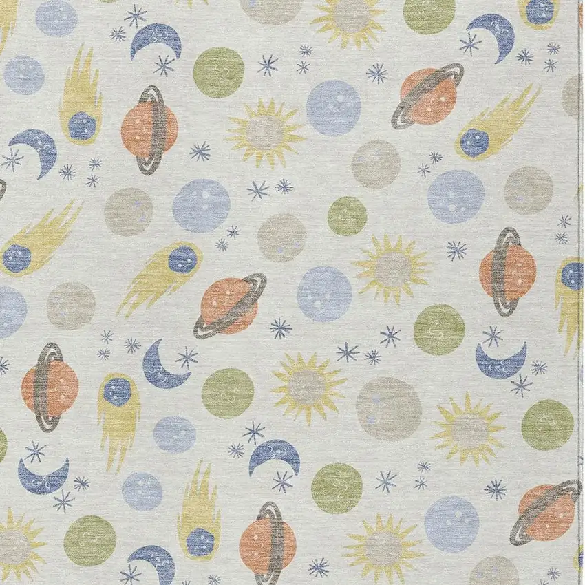 Ivory And Green Geometric Washable Indoor Outdoor Area Rug Photo 2