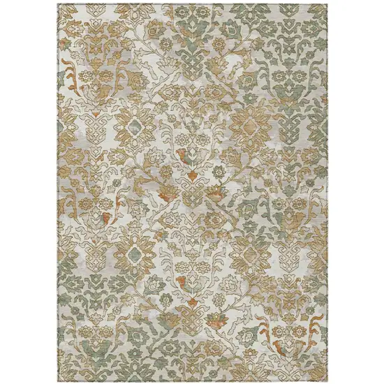 Ivory And Green Geometric Washable Indoor Outdoor Area Rug Photo 1
