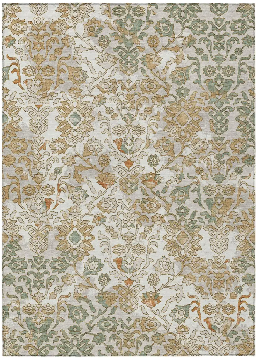 Ivory And Green Geometric Washable Indoor Outdoor Area Rug Photo 1