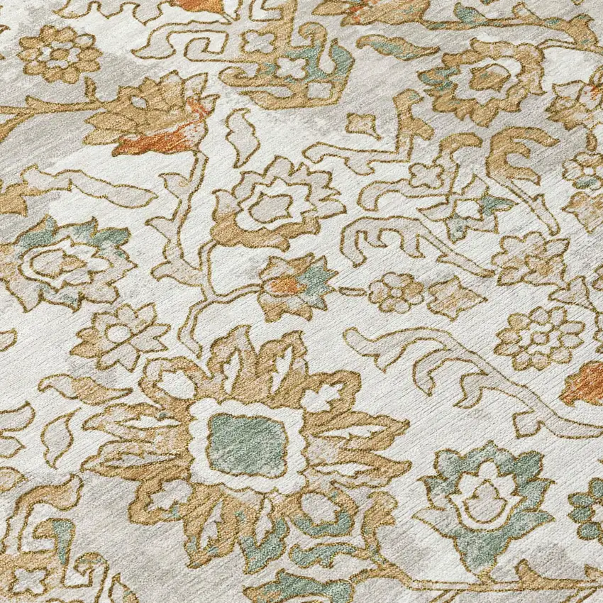 Ivory And Green Geometric Washable Indoor Outdoor Area Rug Photo 5