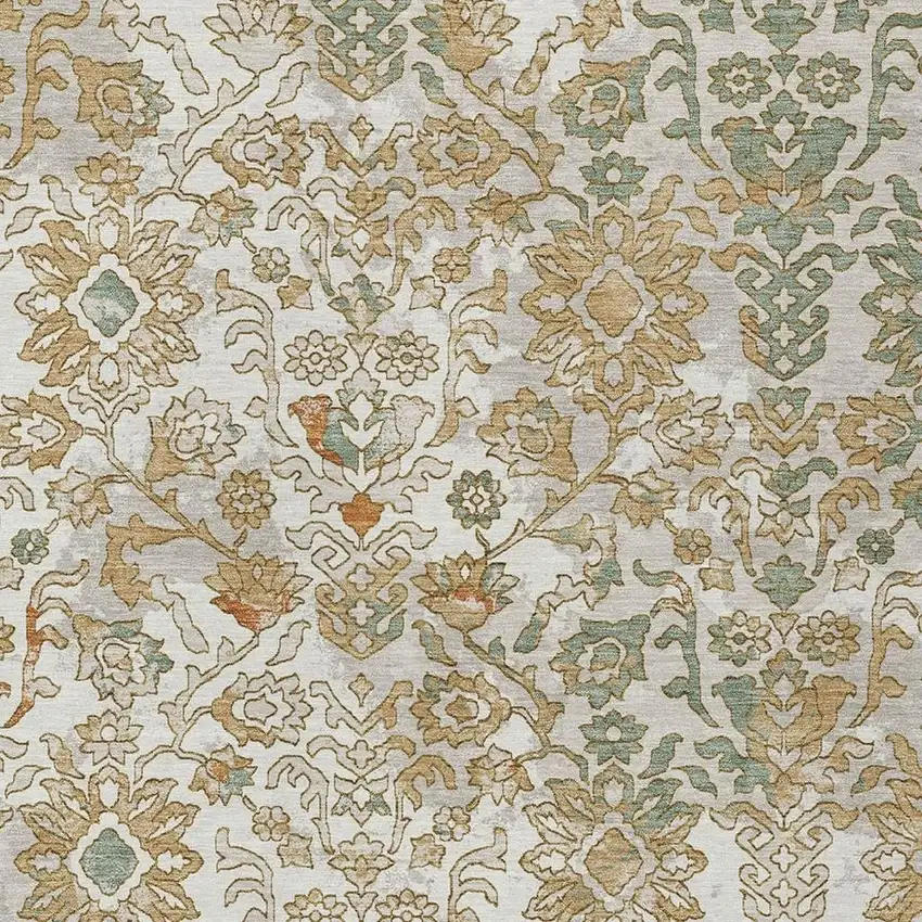 Ivory And Green Geometric Washable Indoor Outdoor Area Rug Photo 2