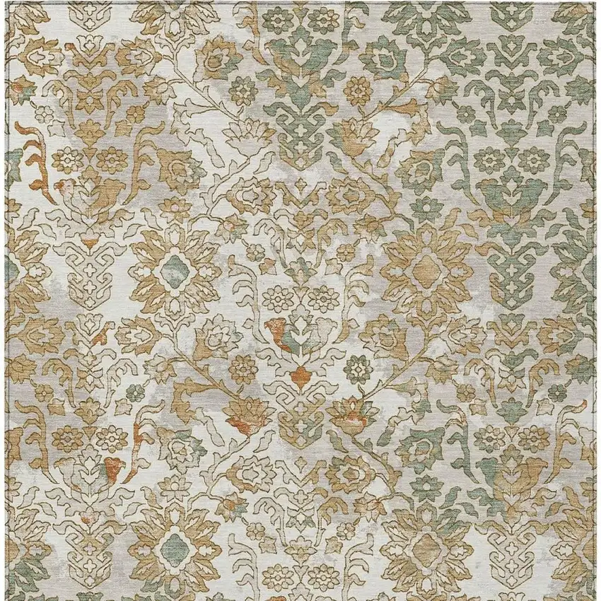 Ivory And Green Geometric Washable Indoor Outdoor Area Rug Photo 3