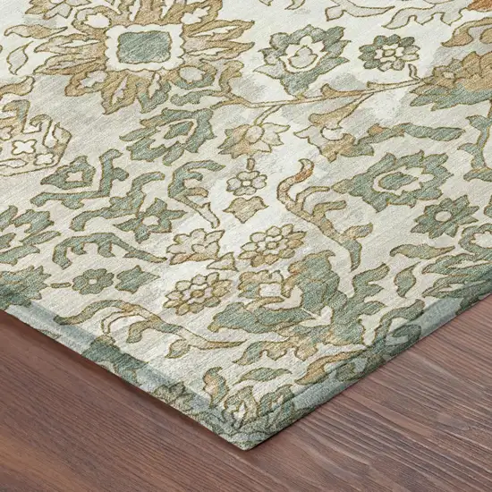 Ivory And Green Geometric Washable Indoor Outdoor Area Rug Photo 4