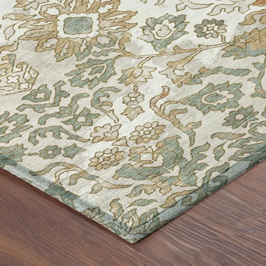 Ivory And Green Geometric Washable Indoor Outdoor Area Rug Photo 4