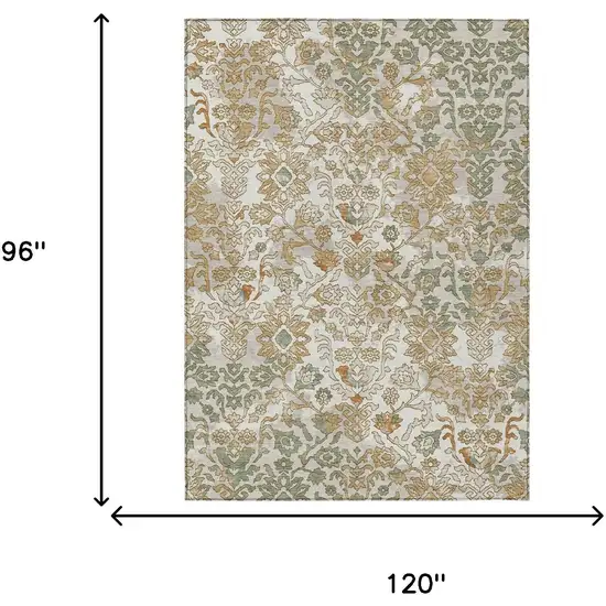 Ivory And Green Geometric Washable Indoor Outdoor Area Rug Photo 6
