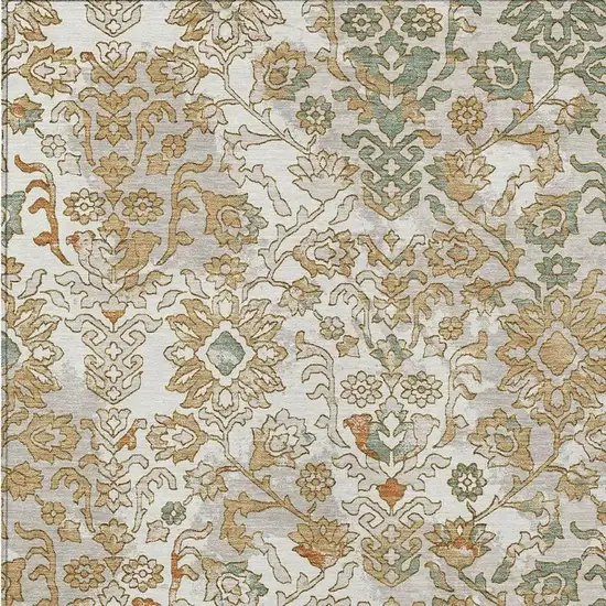 Ivory And Green Geometric Washable Indoor Outdoor Area Rug Photo 2