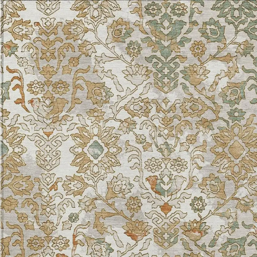 Ivory And Green Geometric Washable Indoor Outdoor Area Rug Photo 2