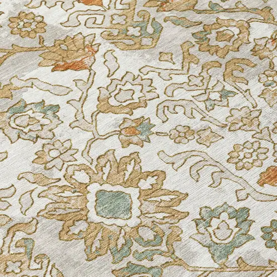 Ivory And Green Geometric Washable Indoor Outdoor Area Rug Photo 5