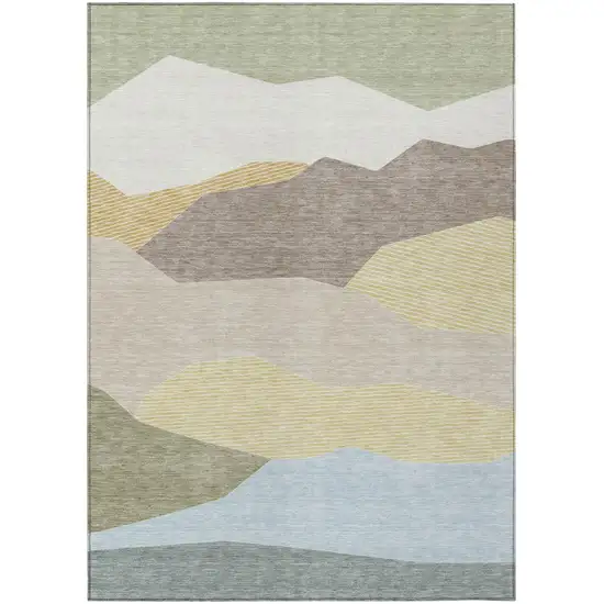 Ivory And Green Geometric Washable Indoor Outdoor Area Rug Photo 1