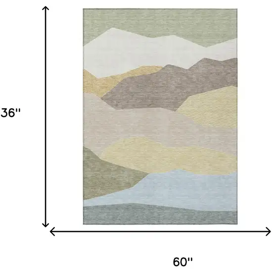 Ivory And Green Geometric Washable Indoor Outdoor Area Rug Photo 6