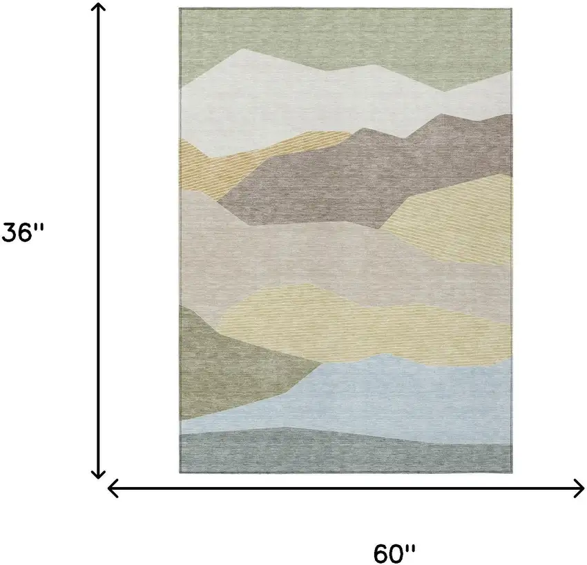 Ivory And Green Geometric Washable Indoor Outdoor Area Rug Photo 6