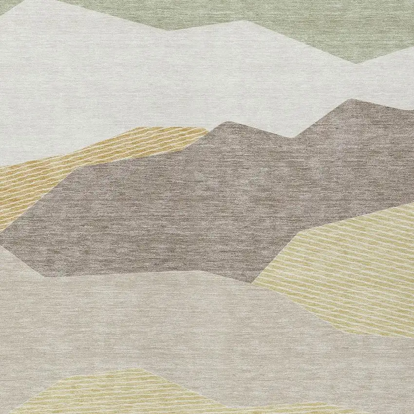 Ivory And Green Geometric Washable Indoor Outdoor Area Rug Photo 2